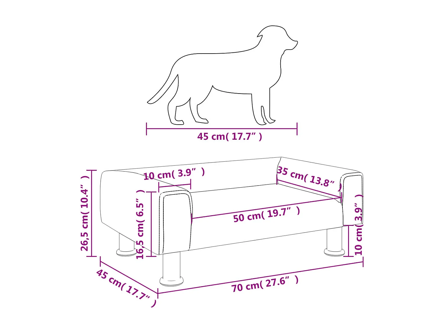 East Providence  Lit pour cen noir 70x45x26,5 cm velours