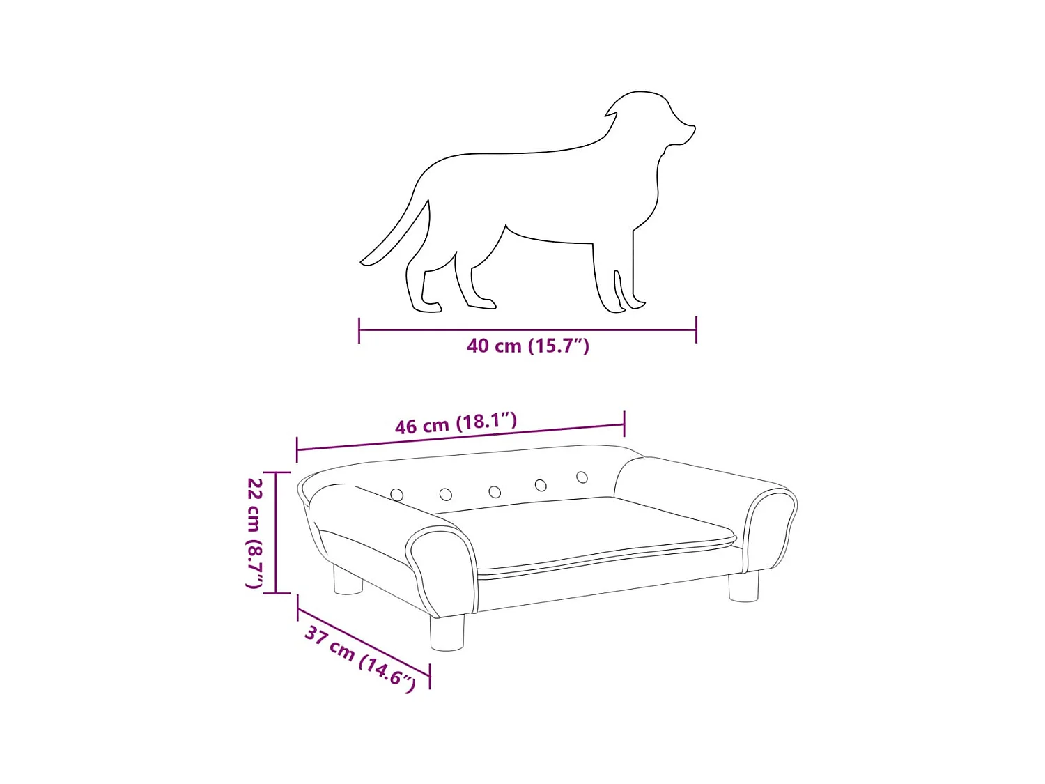 Angeren  Lit pour cen crème 70x48x22 cm velours