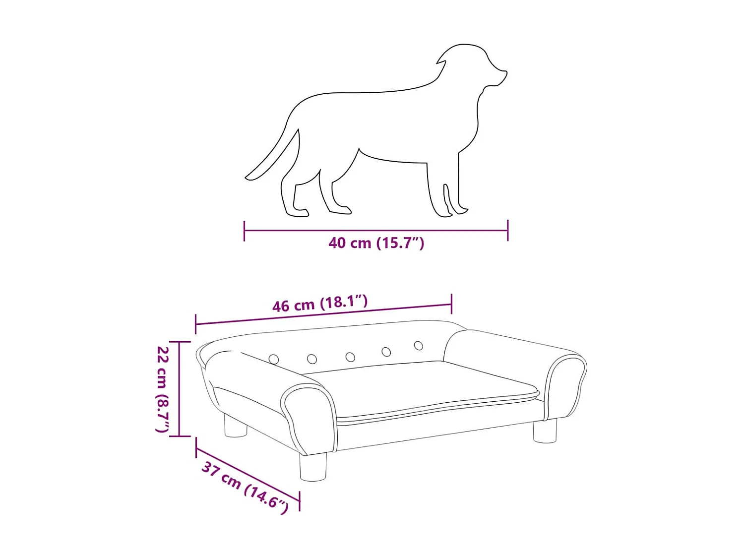 Angeren  Lit pour cen crème 70x48x22 cm velours