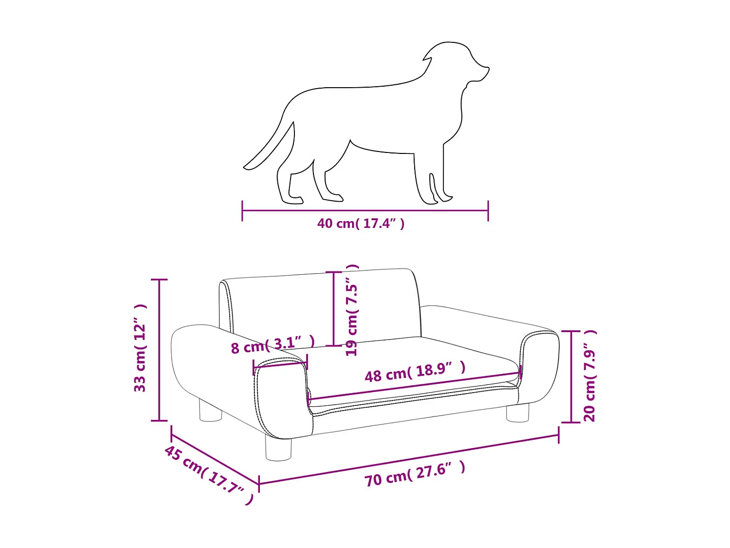 Fien  Lit pour cen gris clair 70x45x33 cm velours