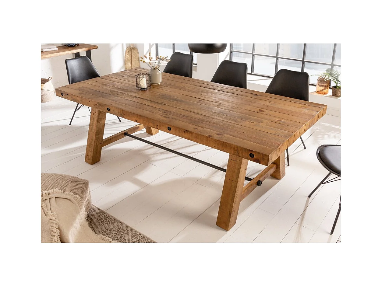 Table de salle à manger RANCHO – Rectangulaire 200 cm – Bois naturel et métal – Style rustique