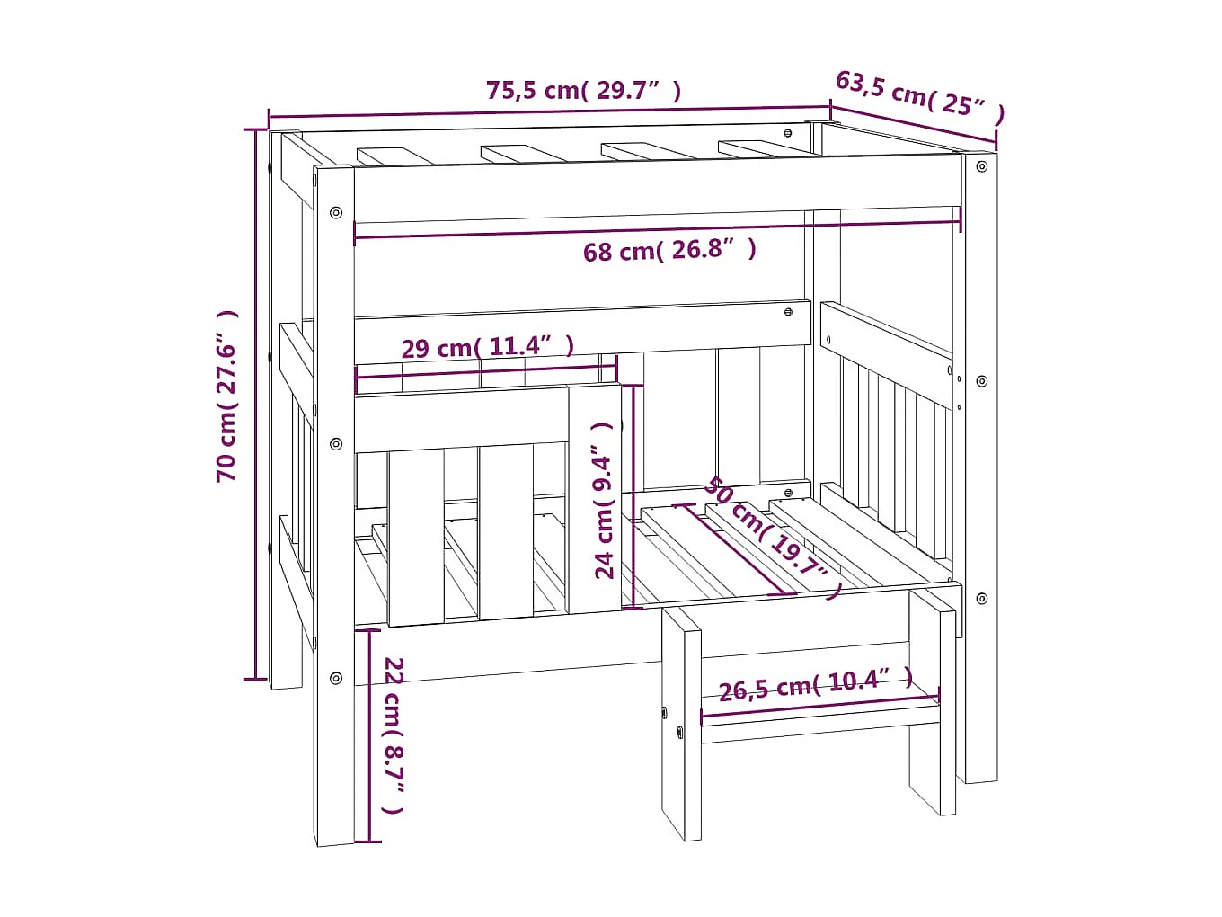 Varyn  Lit pour cen Gris 75,5x63,5x70 cm Bois de pin solide