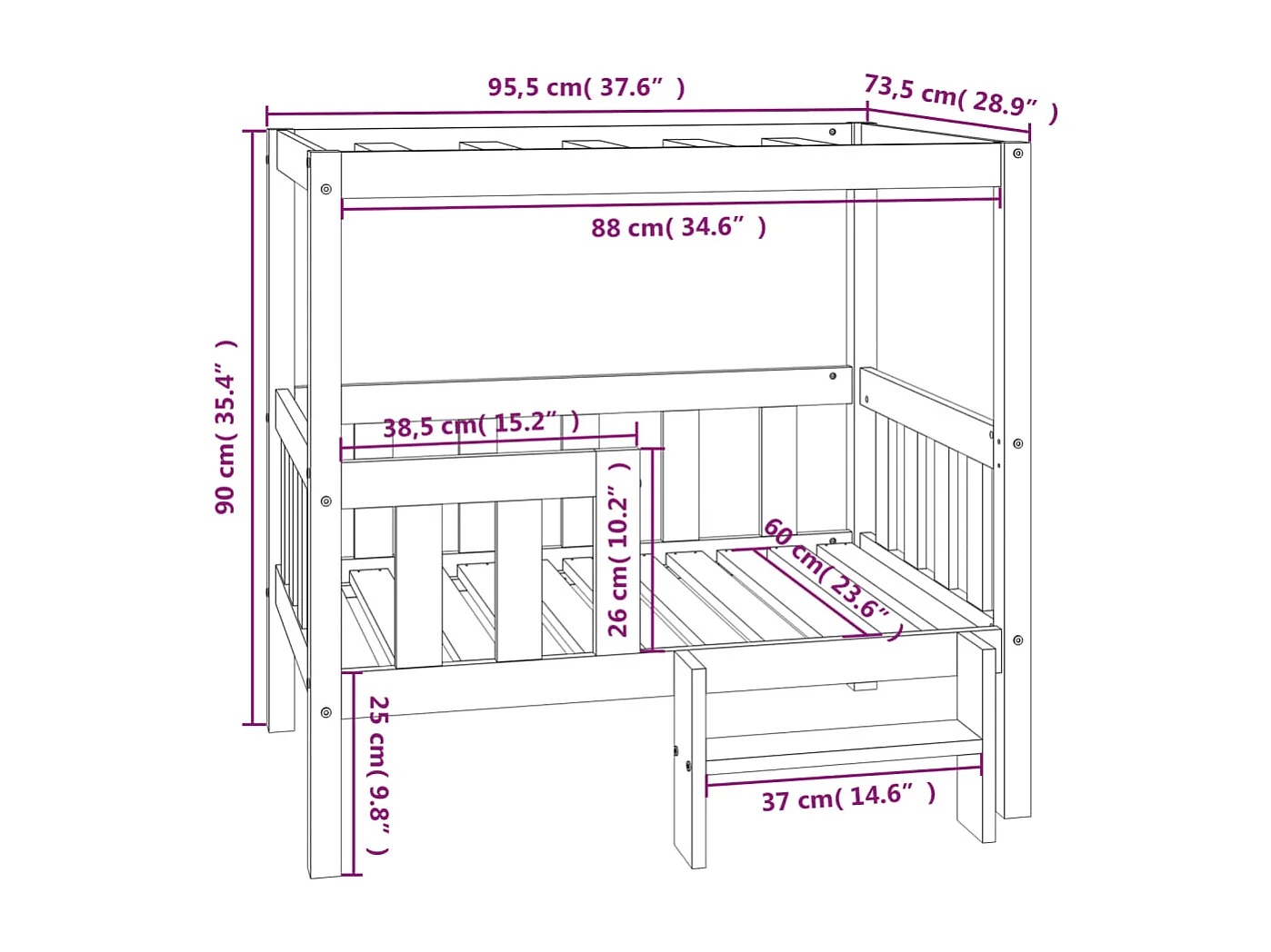 Varyn  Lit pour cen Marron miel 95,5x73,5x90 cm Bois de pin solide
