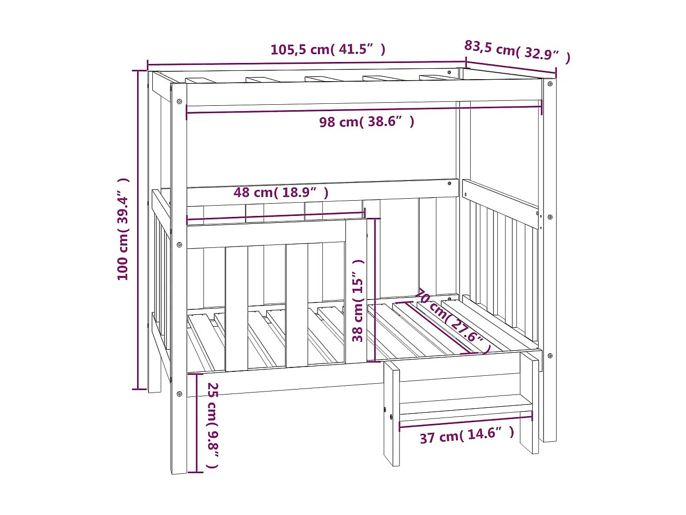 Varyn  Lit pour cen Gris 105,5x83,5x100 cm Bois de pin solide
