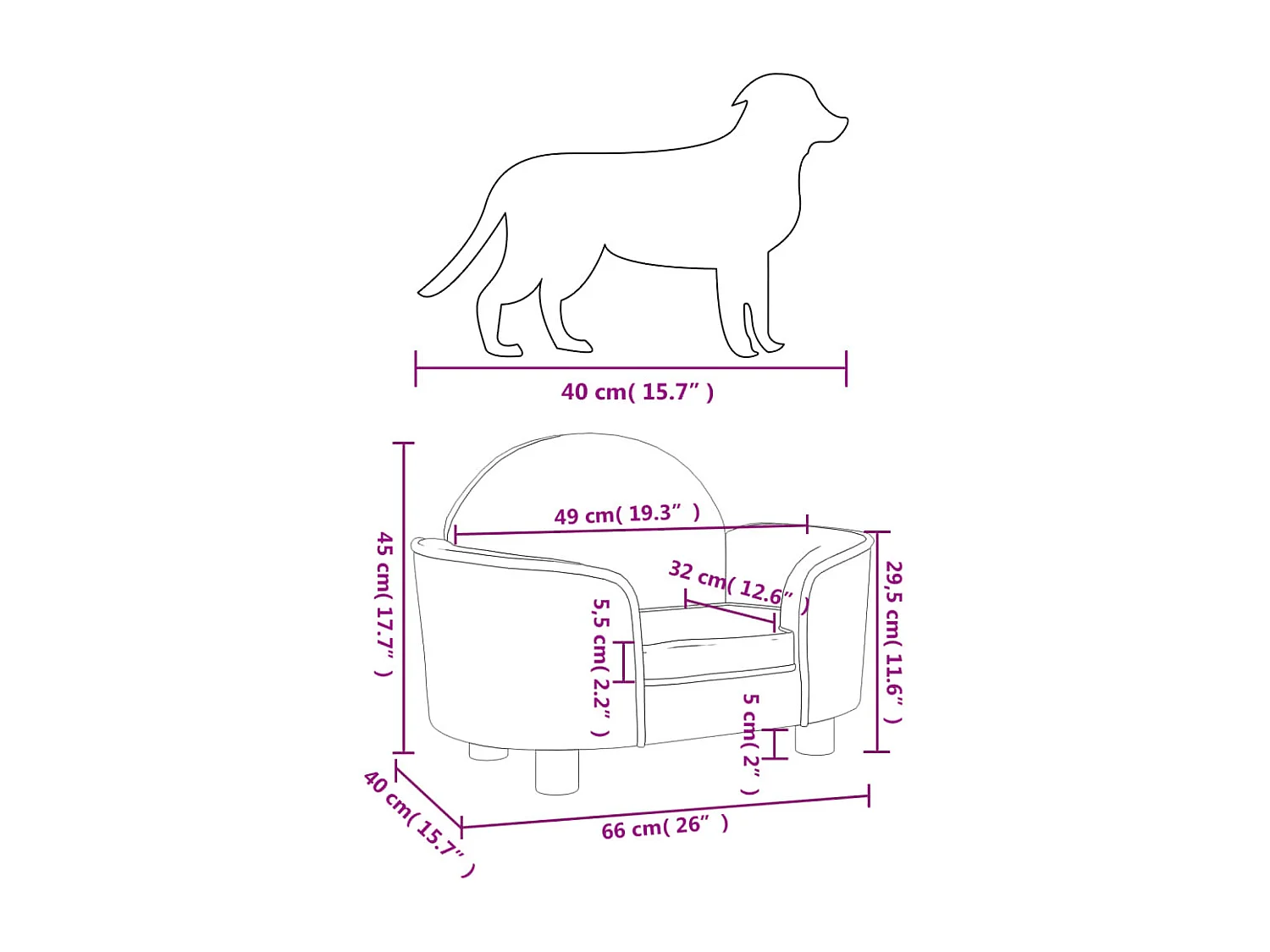 Ware Shoals  Lit pour cen marron 66x40x45 cm velours