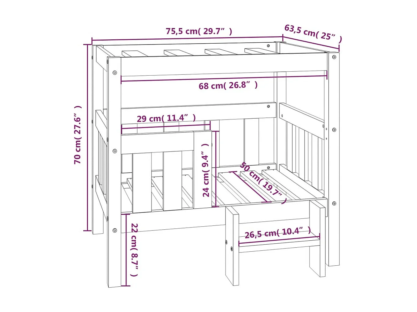 Varyn  Lit pour cen Marron miel 75,5x63,5x70 cm Bois de pin solide