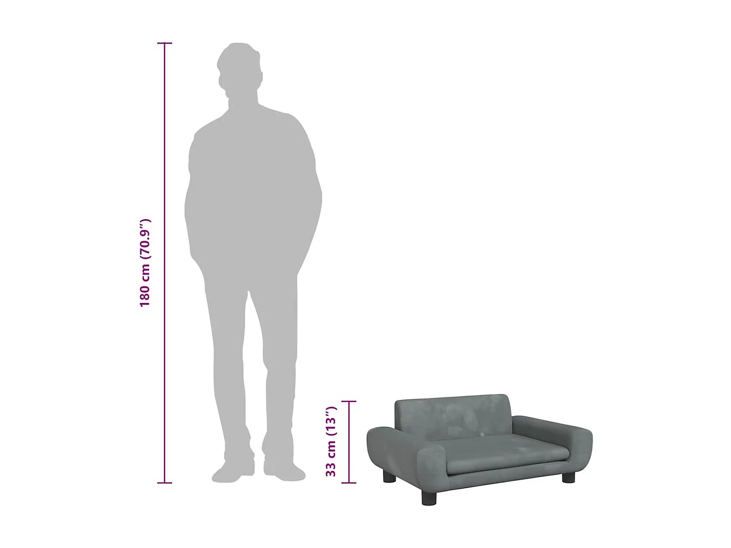 Fien  Lit pour cen gris foncé 70x45x33 cm velours