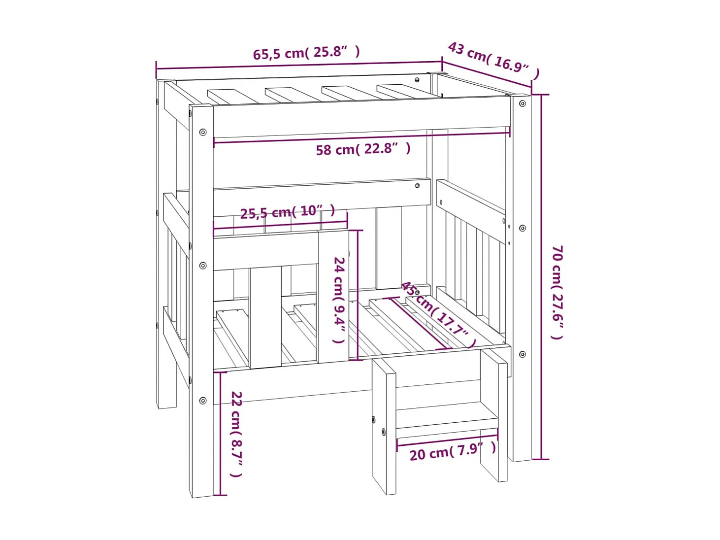 Varyn  Hondenmand 65,5x50,5x70 cm massief grenenhout wit