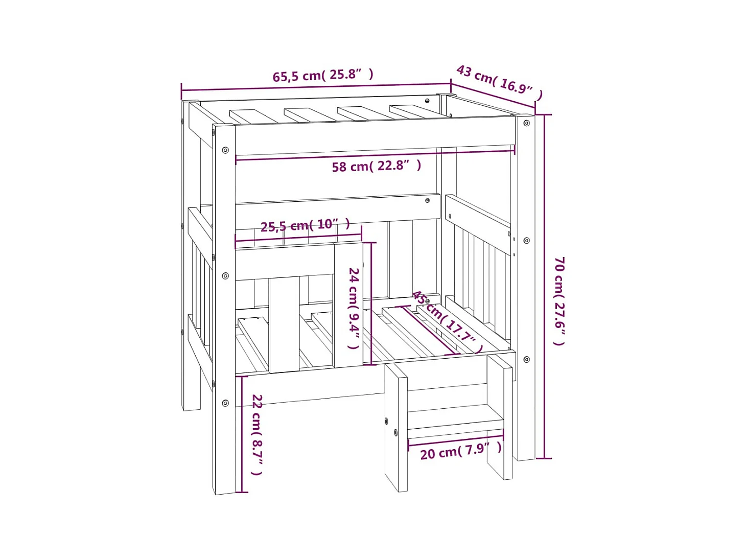 Varyn  Lit pour cen Gris 65,5x50,5x70 cm Bois de pin solide