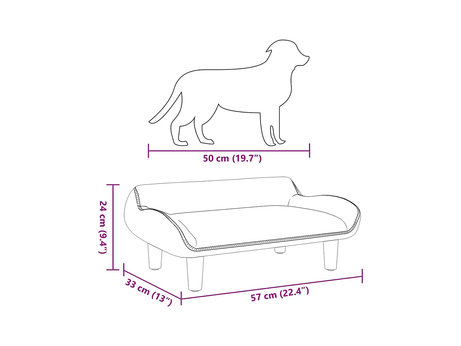 Kessel  Lit pour cen noir 70x40x24 cm velours