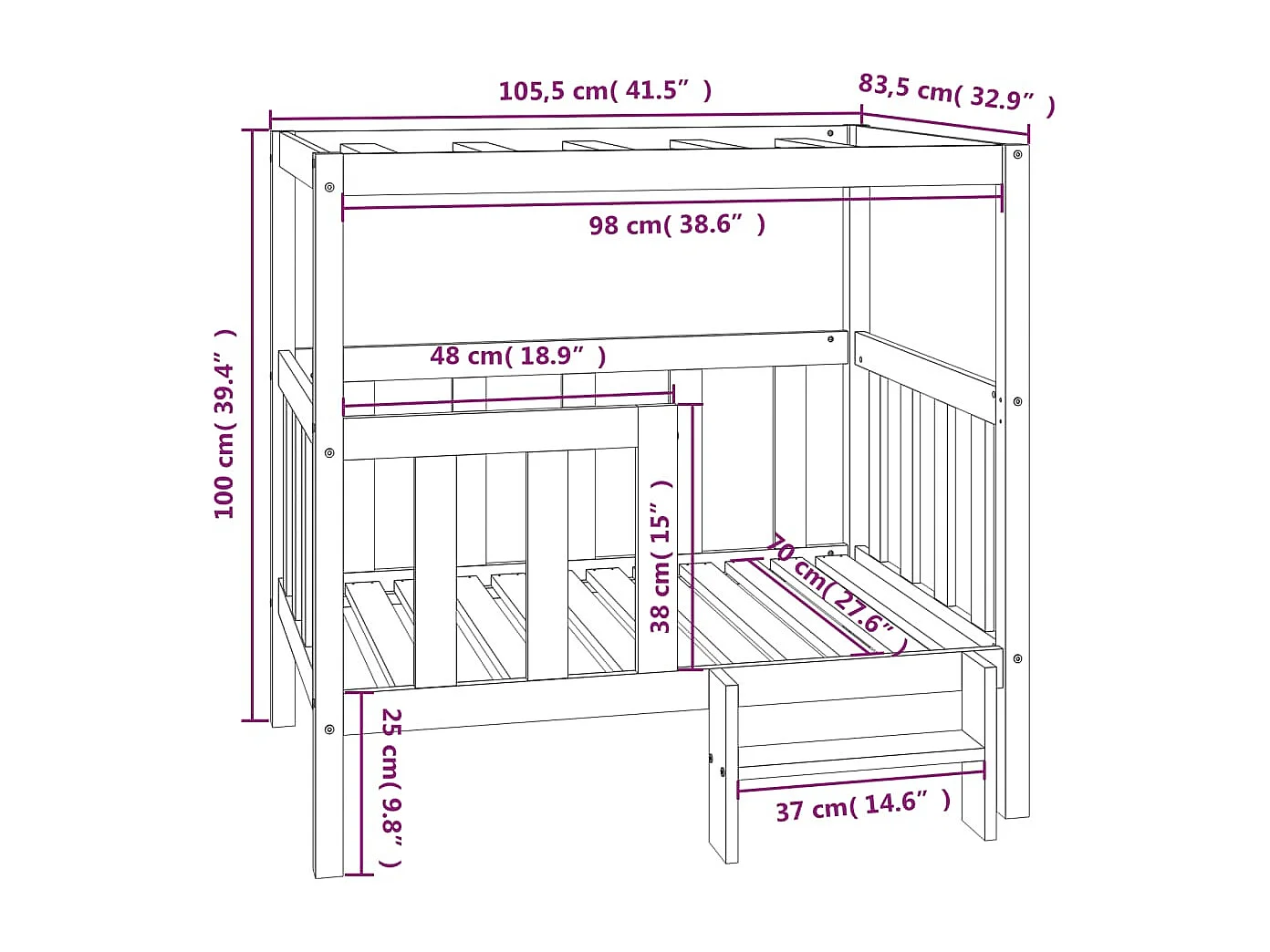 Varyn  Lit pour cen Marron miel 105,5x83,5x100 cm Bois de pin solide