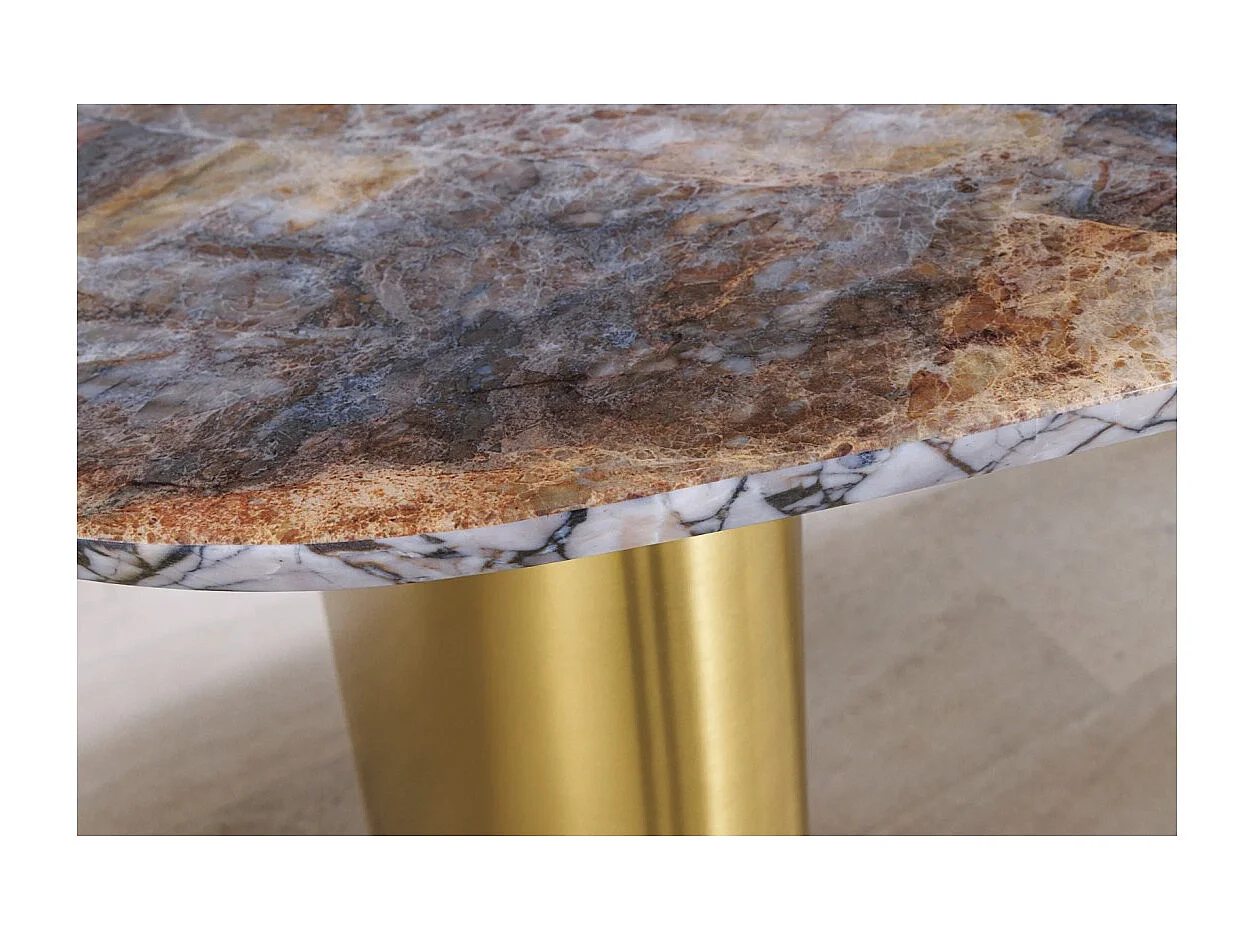 Table de salle à manger NERA – Ovale 200 cm – Plateau marbre gris – Pieds métal or – Style chic