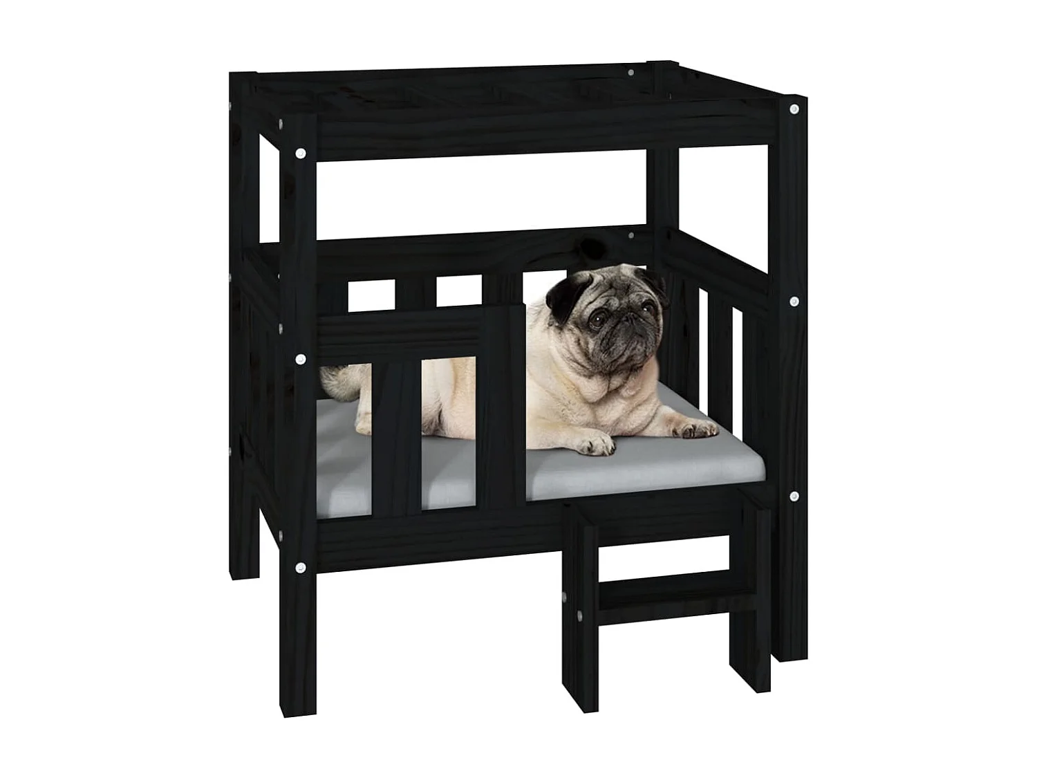 Varyn  Lit pour cen Noir 65,5x50,5x70 cm Bois de pin solide