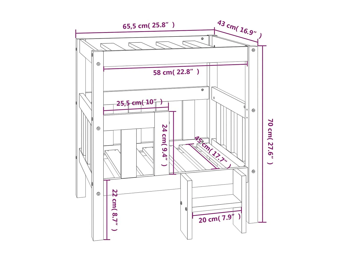 Varyn  Lit pour cen Noir 65,5x50,5x70 cm Bois de pin solide