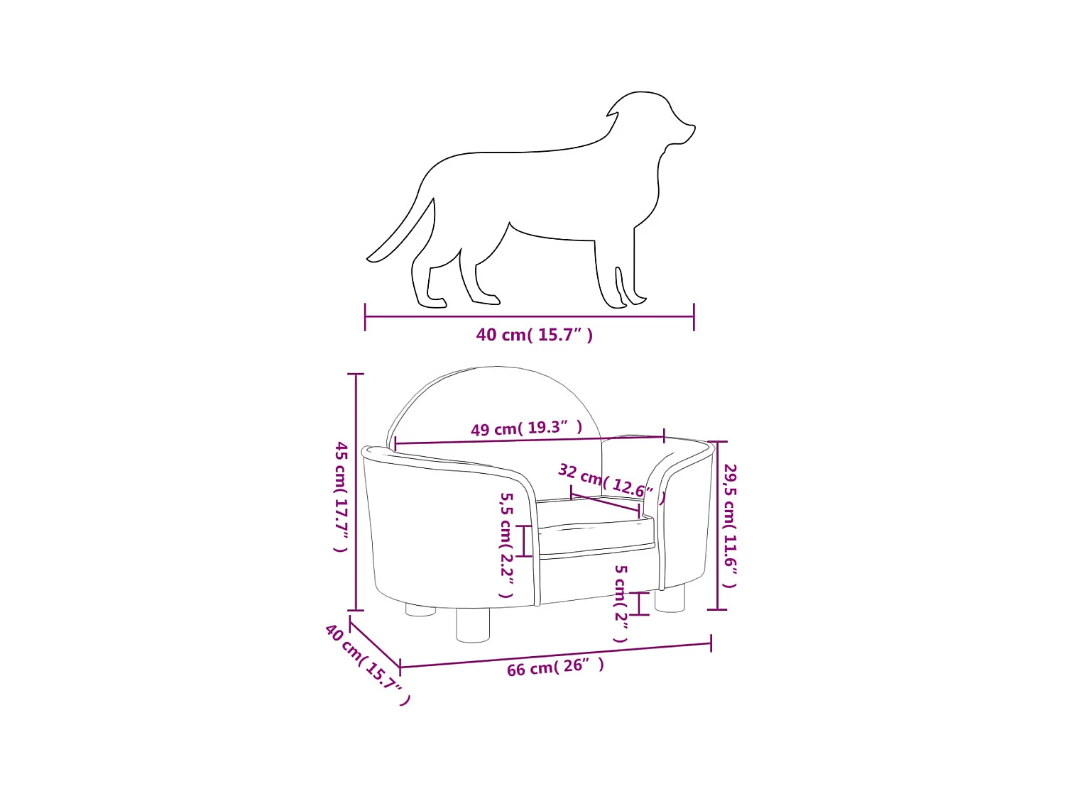 Ware Shoals  Lit pour cen gris clair 66x40x45 cm velours