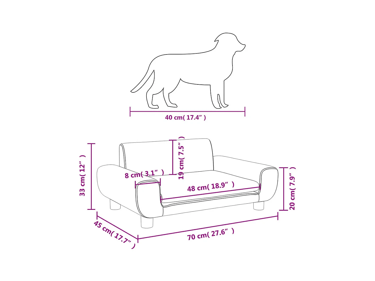 Fien  Lit pour cen noir 70x45x33 cm velours