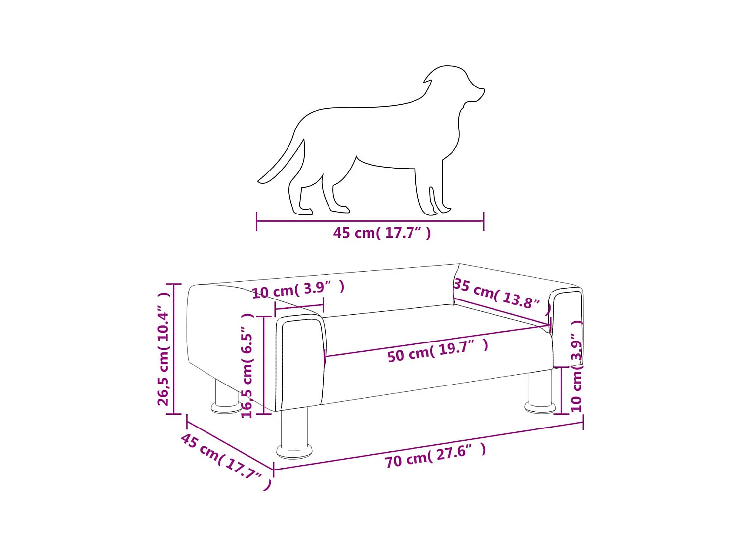 East Providence  Lit pour cen crème 70x45x26,5 cm velours