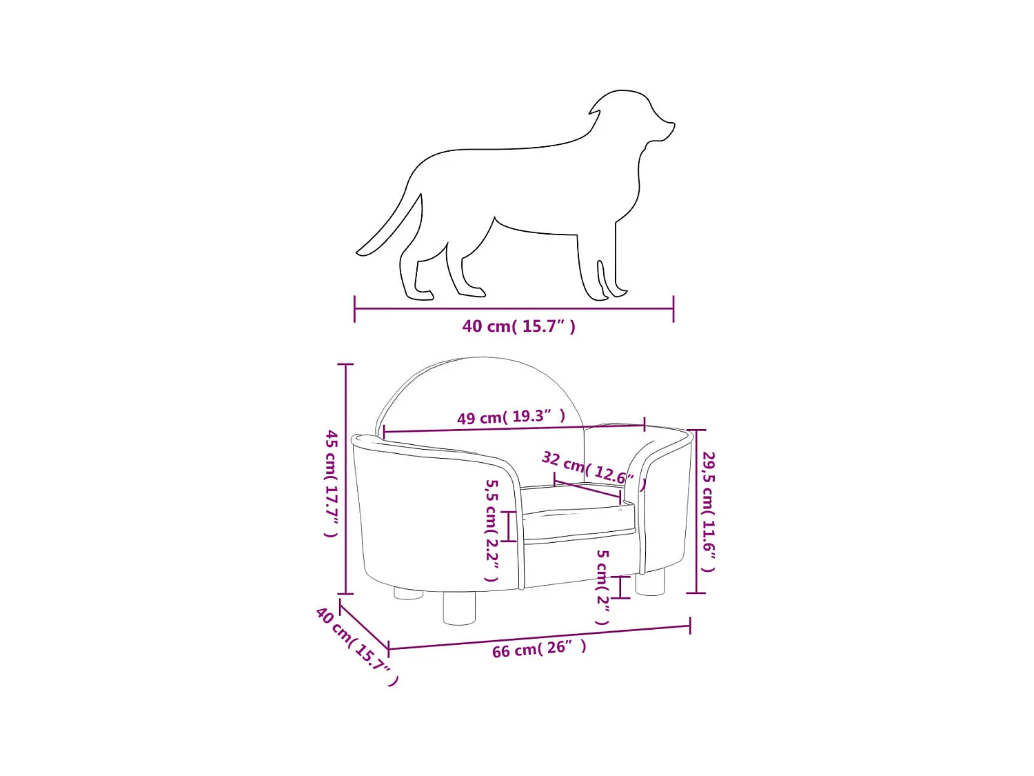 Ware Shoals  Lit pour cen gris foncé 66x40x45 cm velours