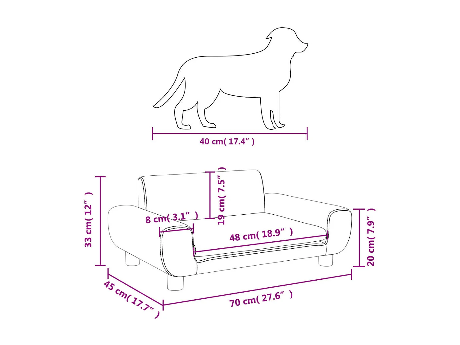 Fien  Lit pour cen marron 70x45x33 cm velours