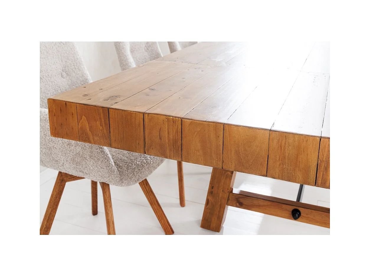 Table de salle à manger RANCHO – Extensible jusqu'à 400 cm – Bois pin vernis et métal – Style rustique