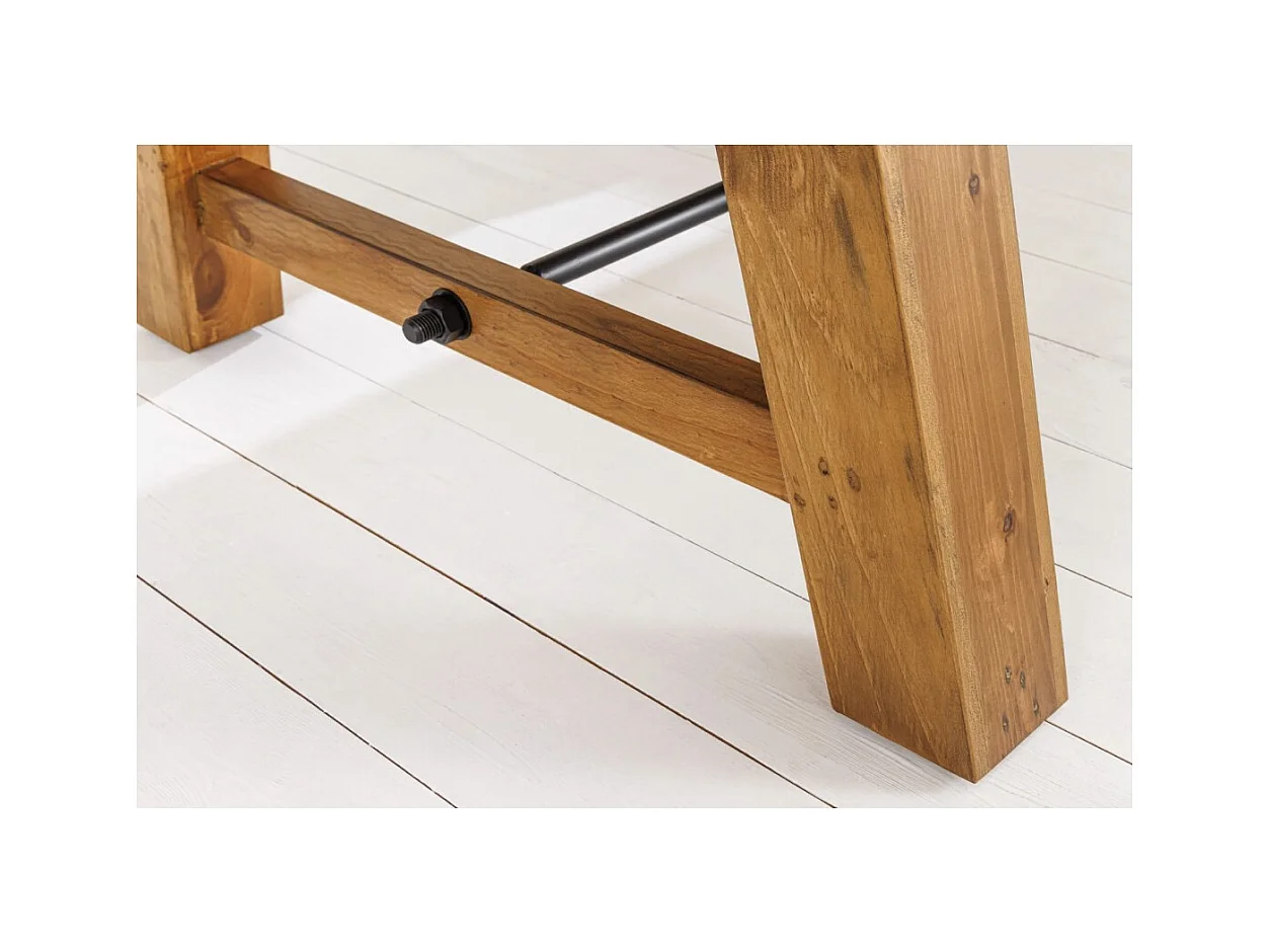Table de salle à manger RANCHO – Extensible jusqu'à 400 cm – Bois pin vernis et métal – Style rustique