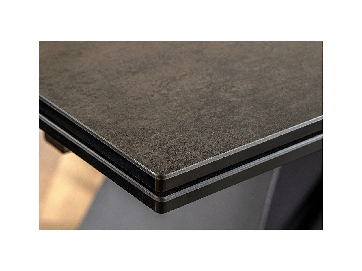 Table de salle à manger ZAREL – Extensible 180 à 260 cm – Rectangulaire – Céramique et verre trempé effet marbre