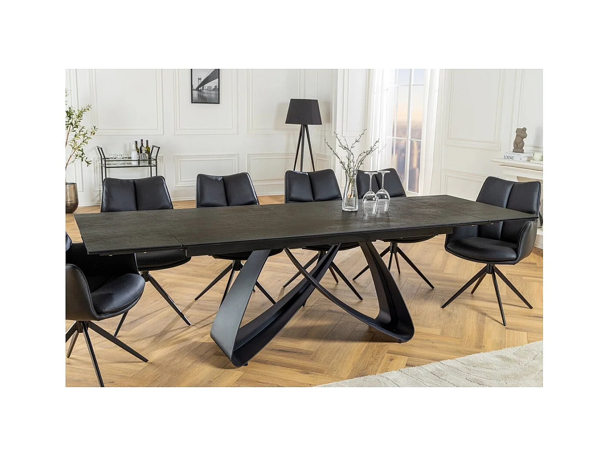 Table de salle à manger ZAREL – Extensible 180 à 260 cm – Rectangulaire – Céramique et verre trempé effet marbre