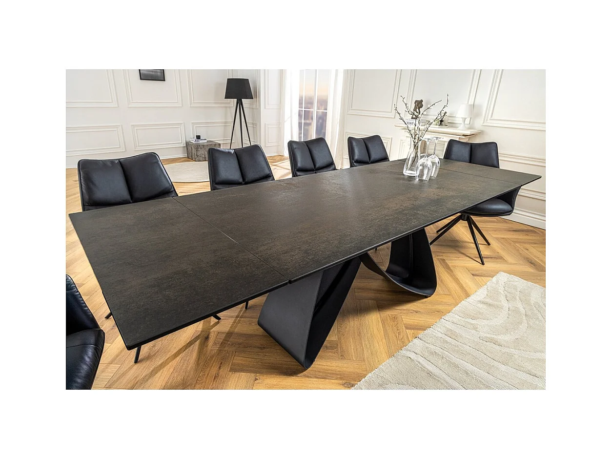 Table de salle à manger ZAREL – Extensible 180 à 260 cm – Rectangulaire – Céramique et verre trempé effet marbre