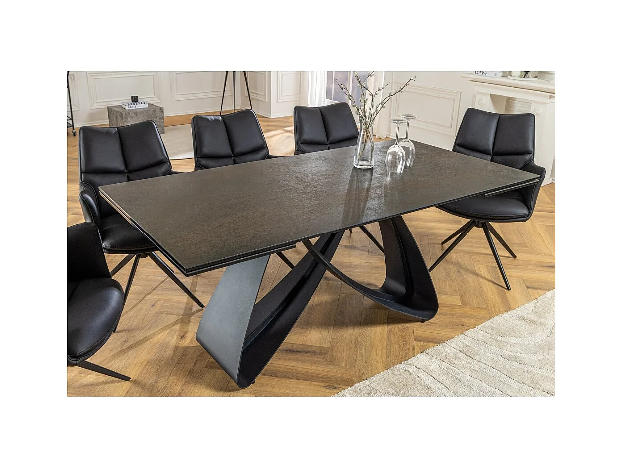 Table de salle à manger ZAREL – Extensible 180 à 260 cm – Rectangulaire – Céramique et verre trempé effet marbre