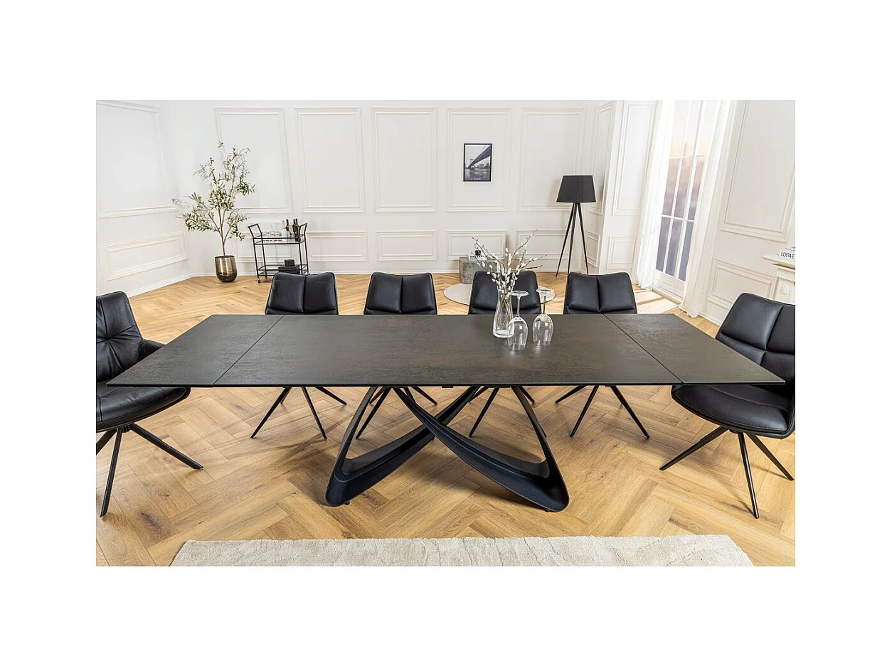 Table de salle à manger ZAREL – Extensible 180 à 260 cm – Rectangulaire – Céramique et verre trempé effet marbre