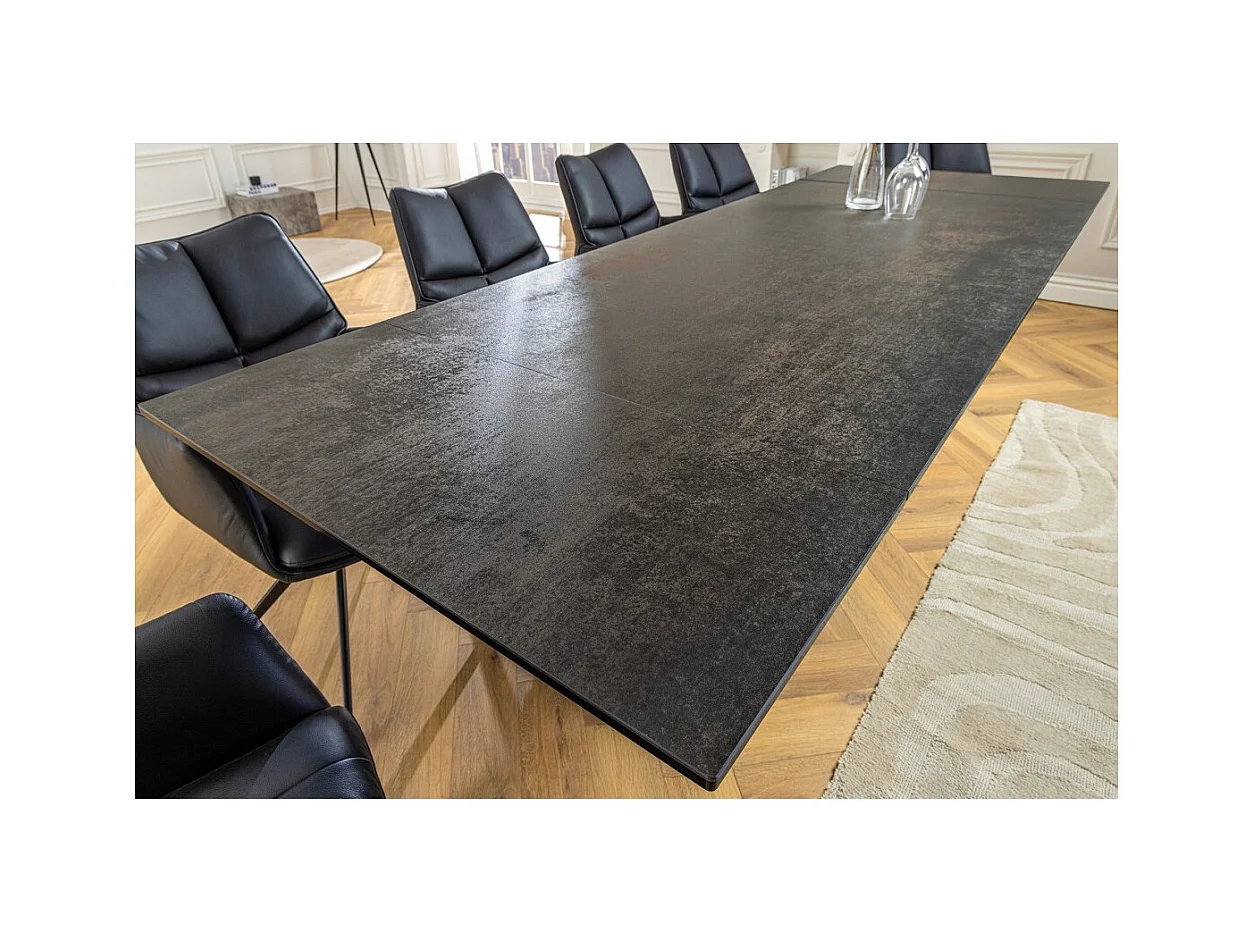 Table de salle à manger ZAREL – Extensible 180 à 260 cm – Rectangulaire – Céramique et verre trempé effet marbre