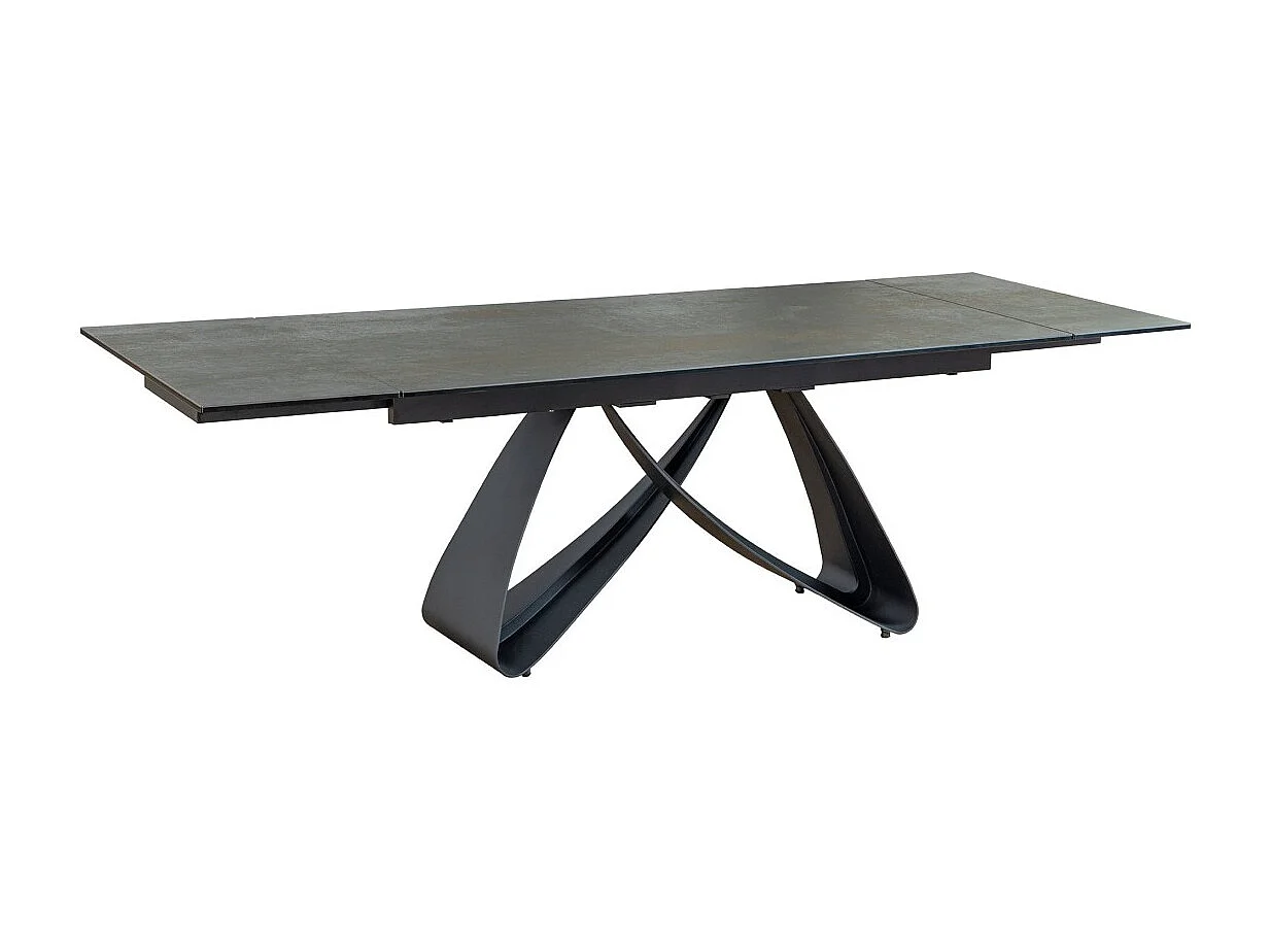 Table de salle à manger ZAREL – Extensible 180 à 260 cm – Rectangulaire – Céramique et verre trempé effet marbre