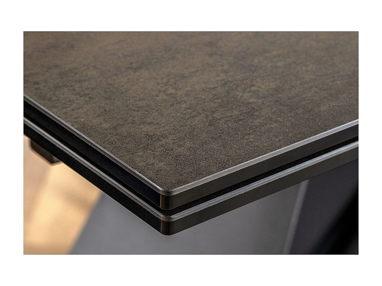 Table de salle à manger ZAREL – Extensible 180 à 260 cm – Rectangulaire – Céramique et verre trempé effet marbre