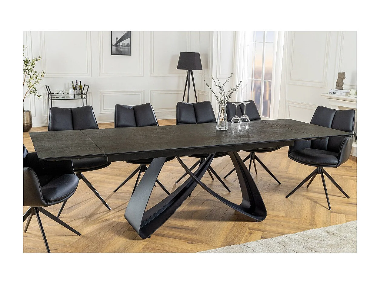 Table de salle à manger ZAREL – Extensible 180 à 260 cm – Rectangulaire – Céramique et verre trempé effet marbre
