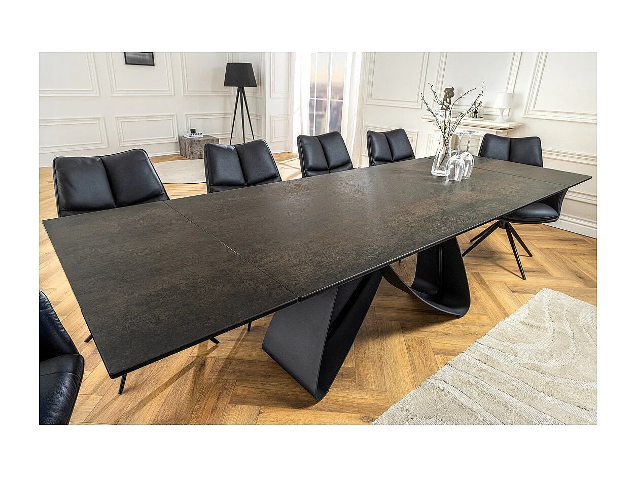 Table de salle à manger ZAREL – Extensible 180 à 260 cm – Rectangulaire – Céramique et verre trempé effet marbre