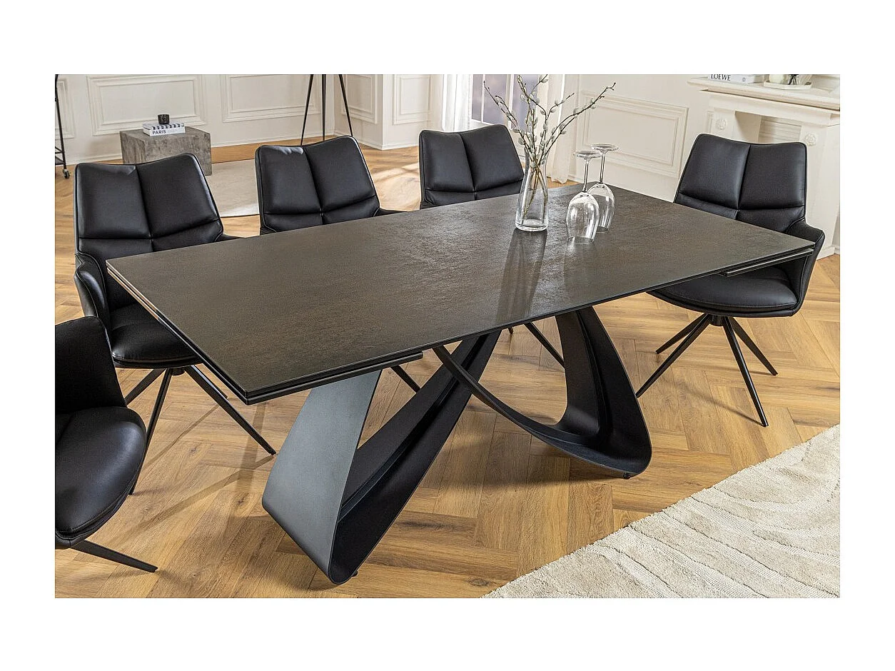 Table de salle à manger ZAREL – Extensible 180 à 260 cm – Rectangulaire – Céramique et verre trempé effet marbre