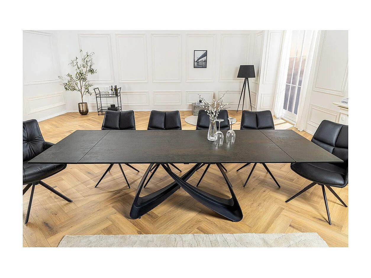 Table de salle à manger ZAREL – Extensible 180 à 260 cm – Rectangulaire – Céramique et verre trempé effet marbre