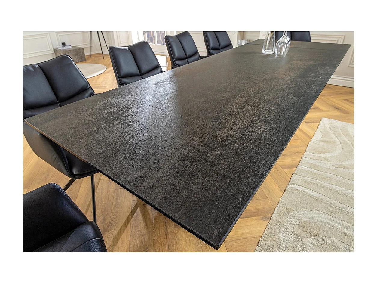 Table de salle à manger ZAREL – Extensible 180 à 260 cm – Rectangulaire – Céramique et verre trempé effet marbre