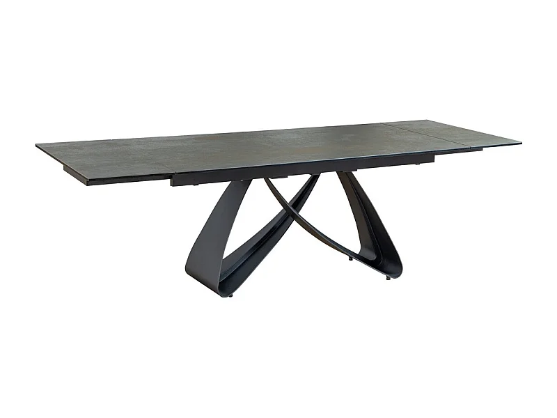 Table de salle à manger ZAREL – Extensible 180 à 260 cm – Rectangulaire – Céramique et verre trempé effet marbre