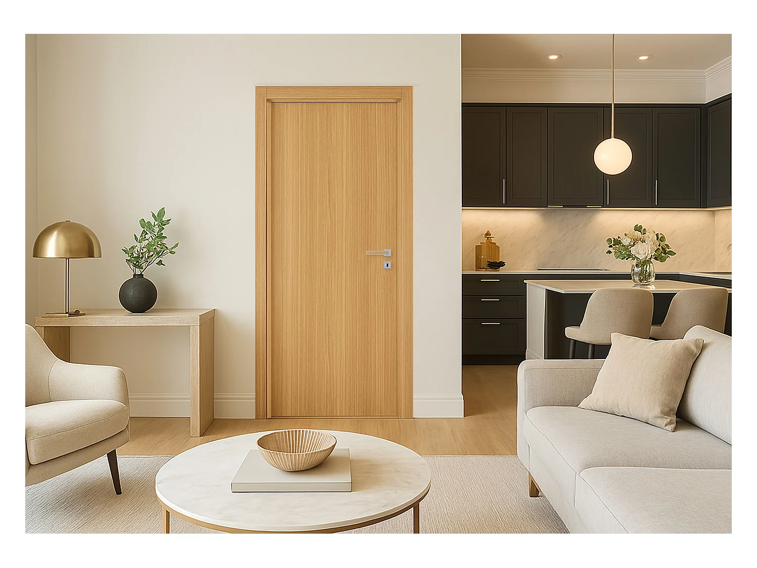 Bloc porte fin de chantier Matild, chêne brut, réversible, H.204 x l.73 cm