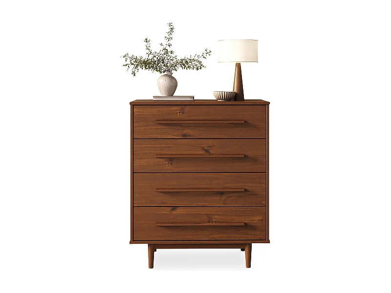 Commode TECCA L 80 cm avec 4 Tiroirs en Bois Massif Coloris Châtaignier, Meuble de Rangement pour Vêtements Design Scandinave