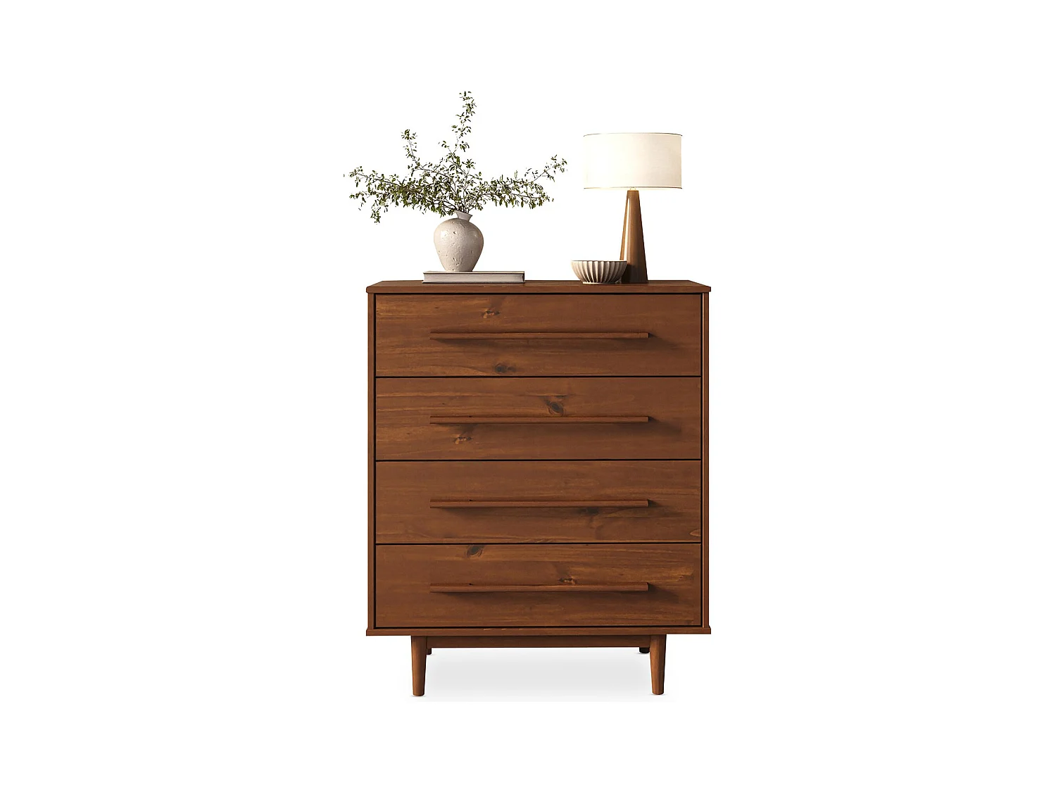 Commode TECCA L 80 cm avec 4 Tiroirs en Bois Massif Coloris Châtaignier, Meuble de Rangement pour Vêtements Design Scandinave