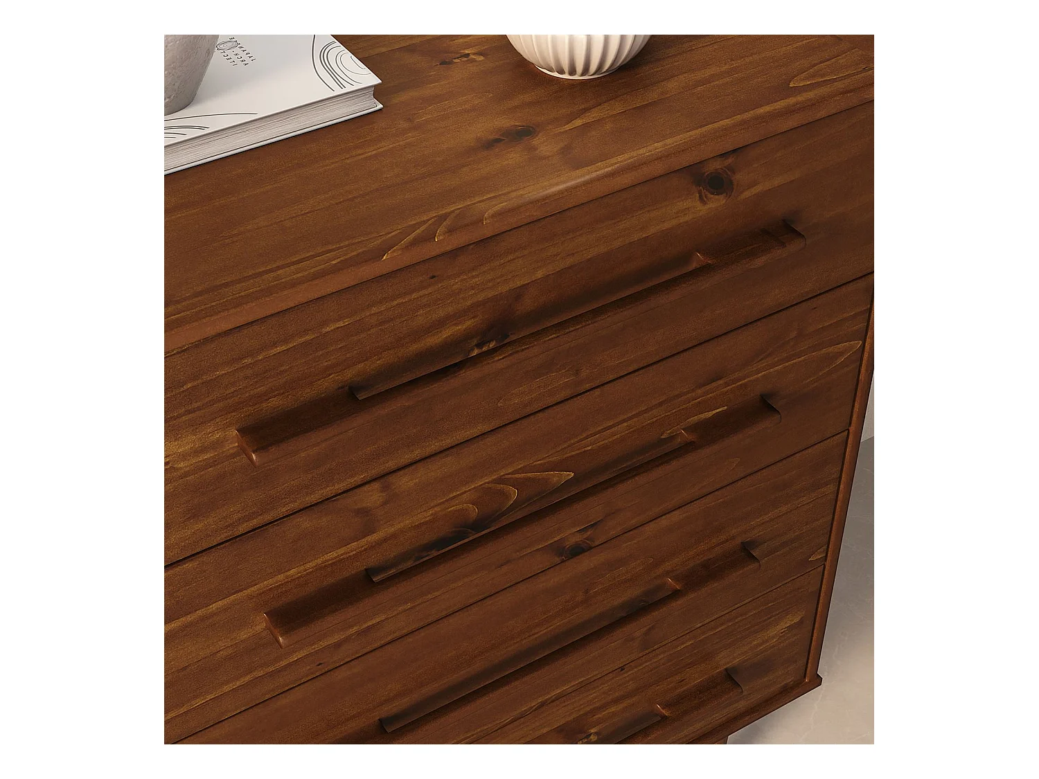 Commode TECCA L 80 cm avec 4 Tiroirs en Bois Massif Coloris Châtaignier, Meuble de Rangement pour Vêtements Design Scandinave