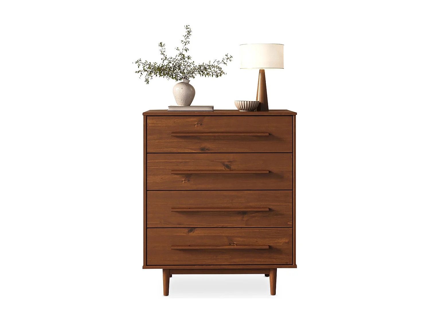 Commode TECCA L 80 cm avec 4 Tiroirs en Bois Massif Coloris Châtaignier, Meuble de Rangement pour Vêtements Design Scandinave