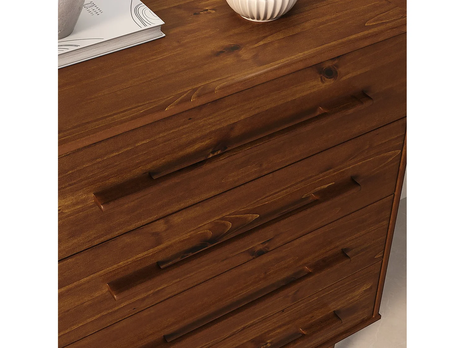 Commode TECCA L 80 cm avec 4 Tiroirs en Bois Massif Coloris Châtaignier, Meuble de Rangement pour Vêtements Design Scandinave