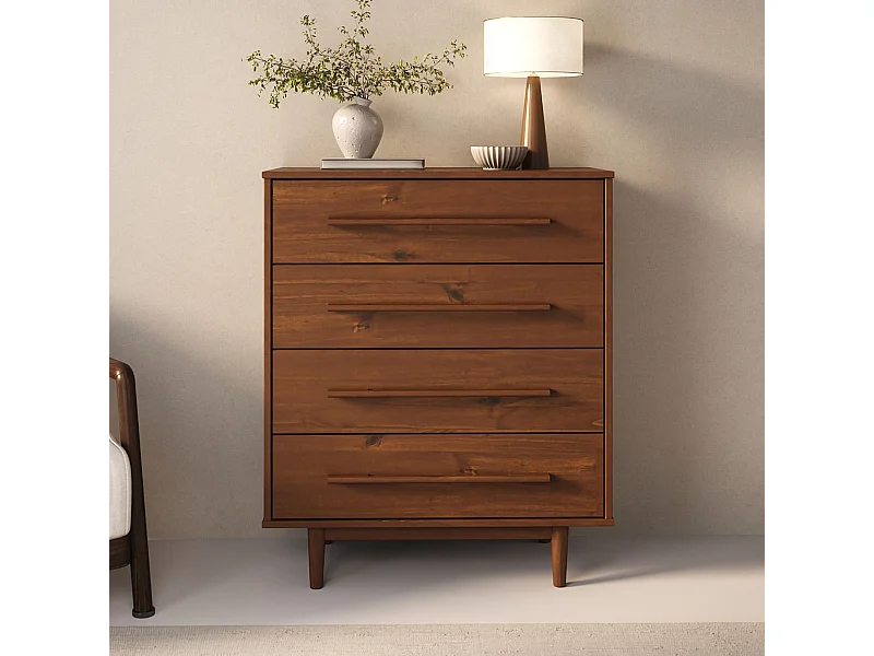 Commode TECCA L 80 cm avec 4 Tiroirs en Bois Massif Coloris Châtaignier, Meuble de Rangement pour Vêtements Design Scandinave