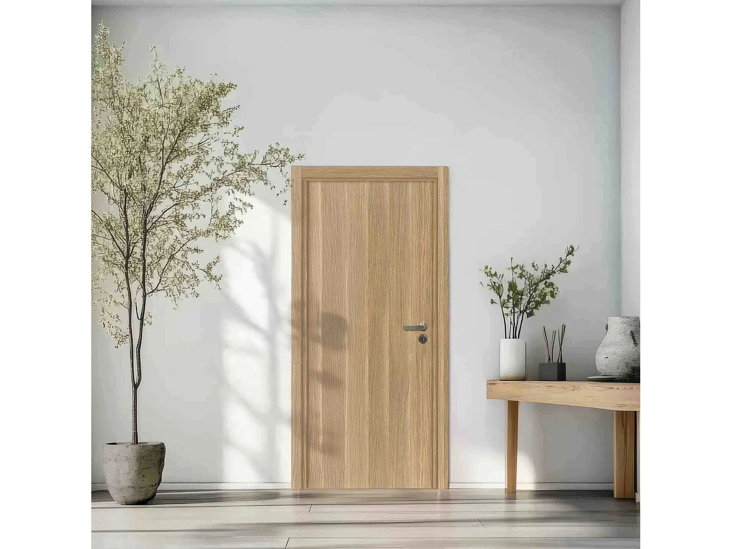 Bloc porte fin de chantier Matild, finition chêne brut structuré, réversible, H.204 x l.63 cm