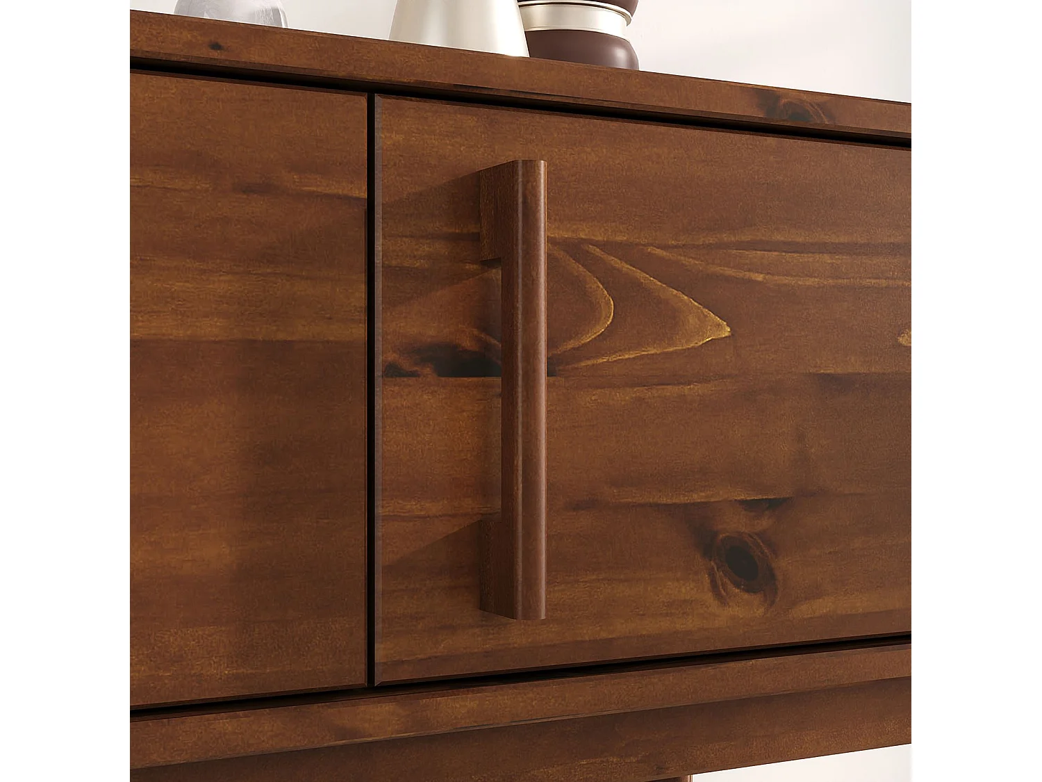 Meuble TV TECCA L 145 cm en Bois Massif Coloris Châtaignier avec 3 Portes, Pour Téléviseur jusqu'à 65", Meuble Télé Salon