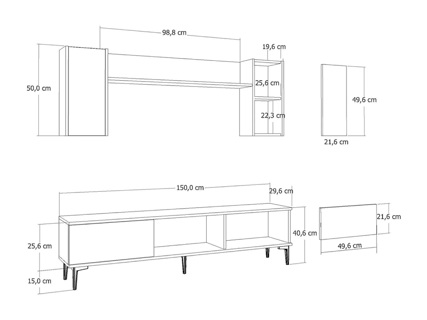 Ensemble meuble TV avec étagères murales et cheminée LED 150cm gris anthracite VIBRA