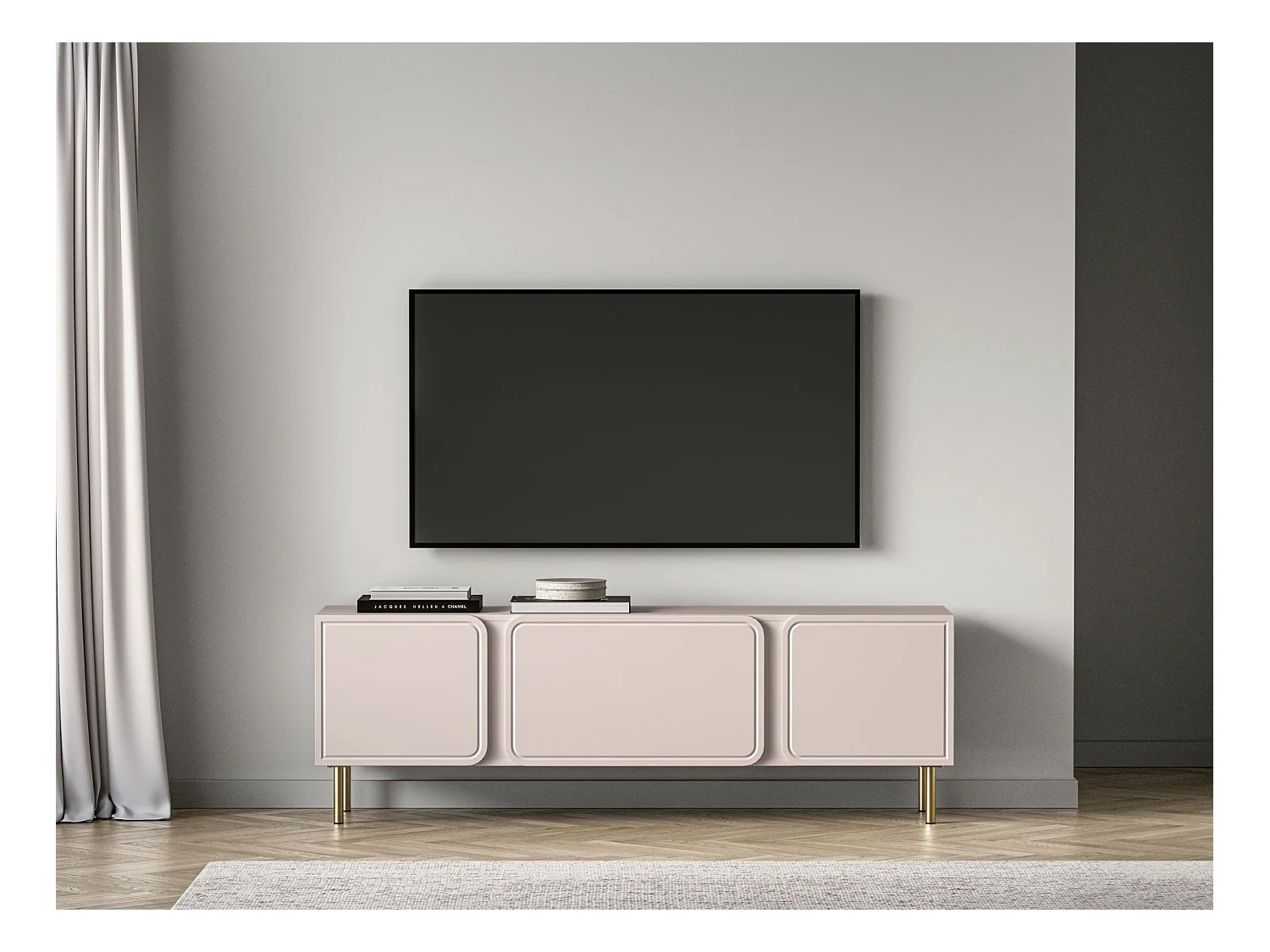 Meuble TV 2 portes avec abattant - beige cachemire 160 cm - LOPPA